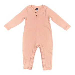 Old Navy‎ Baby Waffle Knit Henley Romper 18-24M Pink Long Sleeve Jumpsuit 521